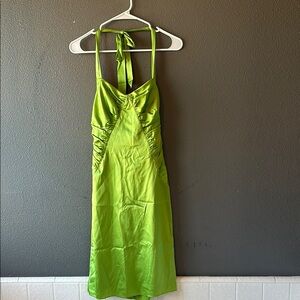 Green Satin Halter Dress